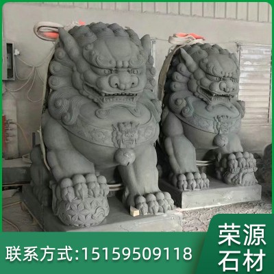 廣場(chǎng)戶外現(xiàn)貨2.5米青石獅子一對(duì) 仿古石雕獅子來圖定制